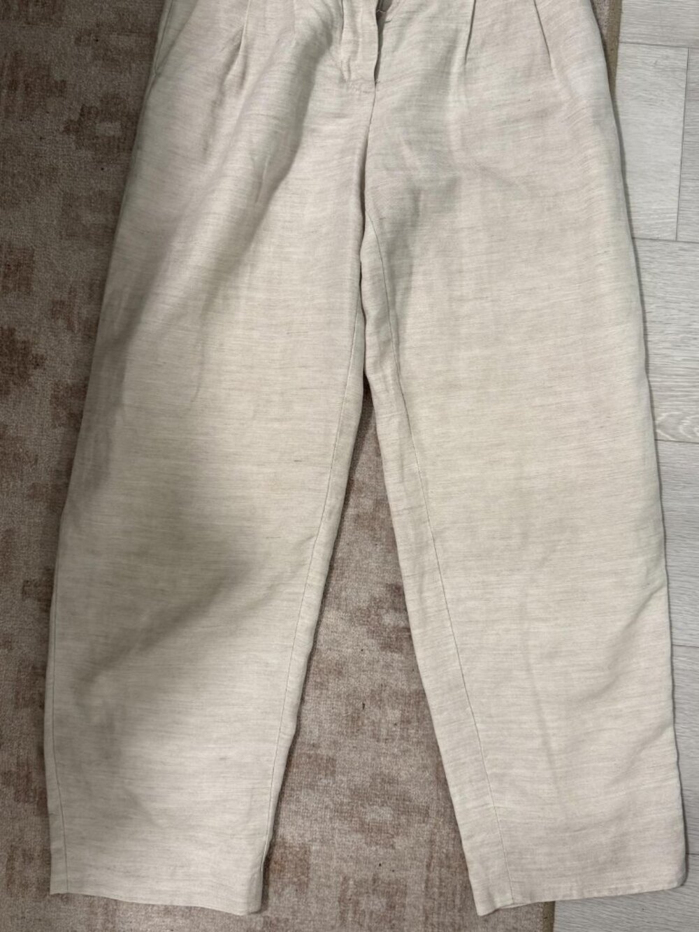 Aritzia Wilfred Beige Linen Pleated Wide-Leg Pants Size 0